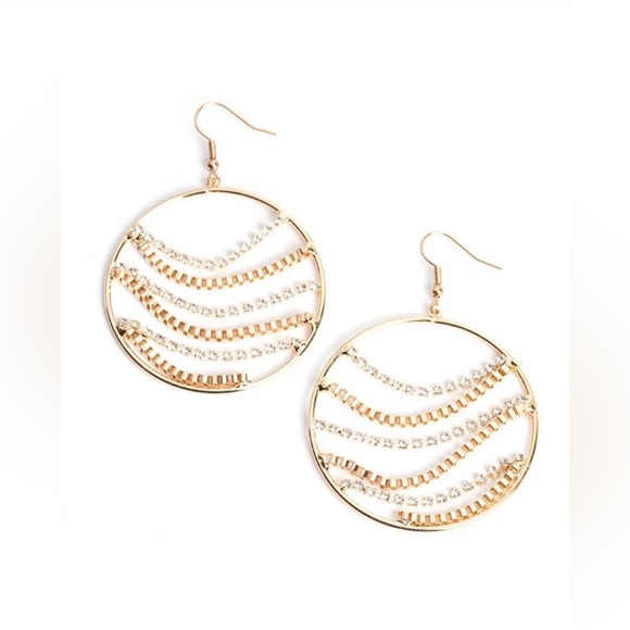 Jewelry - Goldstone Fishhook Earrings w/rows of dainty white rhinestone’s